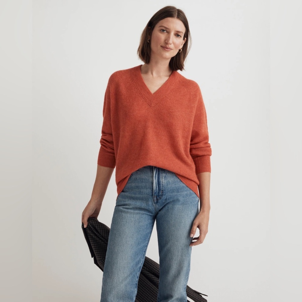 MADEWELL Rib Alpaca Blend Oversized Sweater in Chalked Vermilion